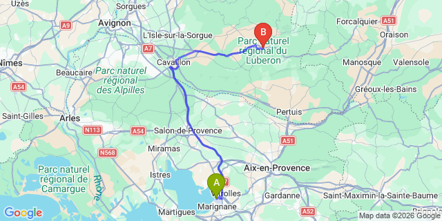 Map: Marseille Airport (MRS) to Apt