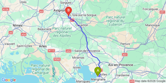 Map: Marseille Airport (MRS) to Avignon airport