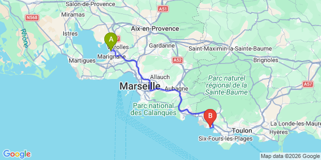 Map: Marseille Airport (MRS) to Bandol