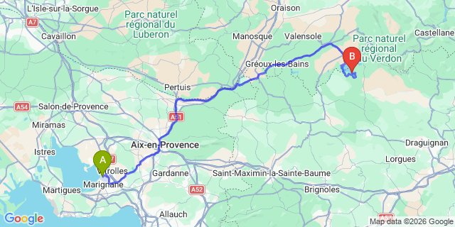 Map: Marseille Airport (MRS) to Bauduen