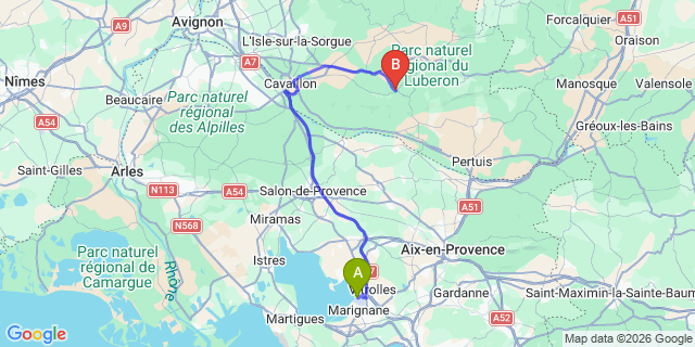 Map: Marseille Airport (MRS) to Bonnieux