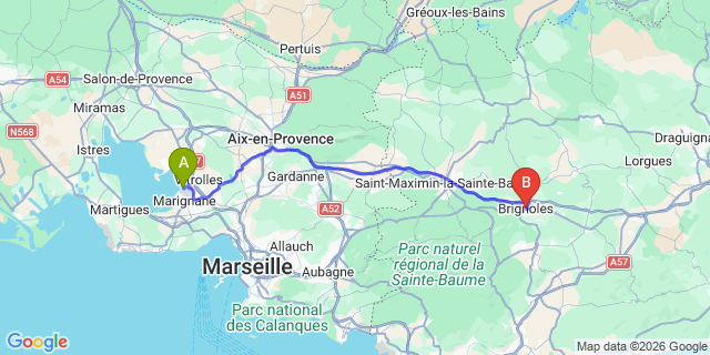 Map: Marseille Airport (MRS) to Brignoles