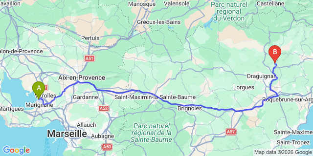Map: Marseille Airport (MRS) to Callas