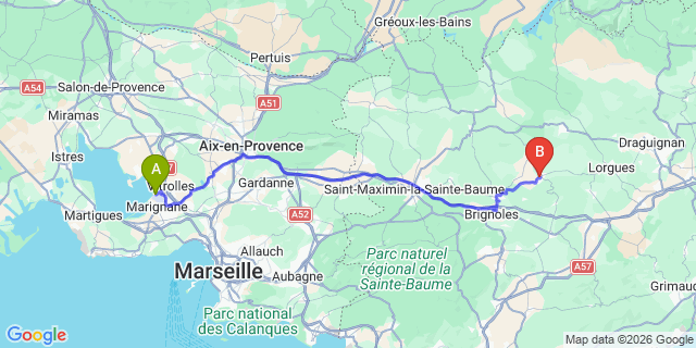 Map: Marseille Airport (MRS) to Carces