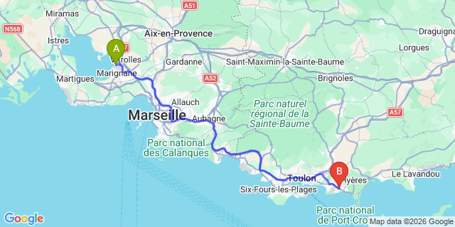Map: Marseille Airport (MRS) to Carqueiranne