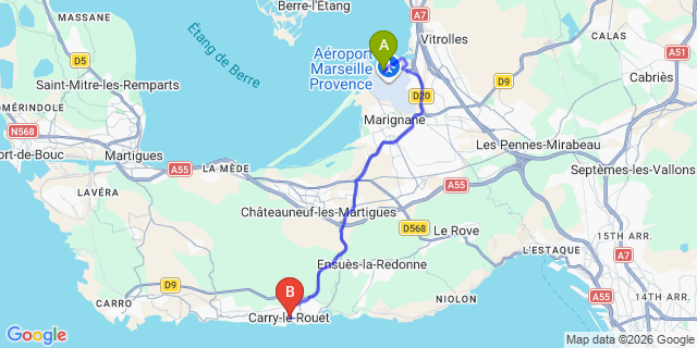 Map: Marseille Airport (MRS) to Carry-le-Rouet