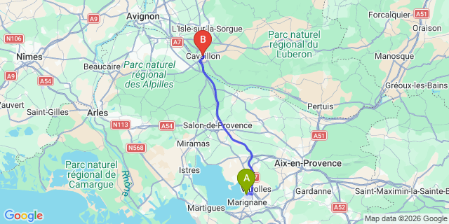 Map: Marseille Airport (MRS) to Cavaillon