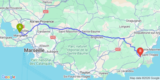 Map: Marseille Airport (MRS) to Cogolin