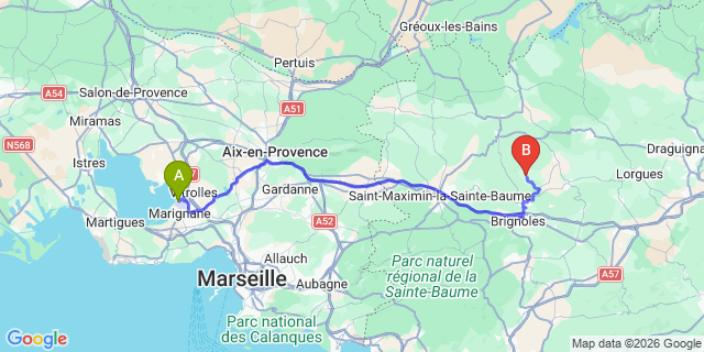 Map: Marseille Airport (MRS) to Correns