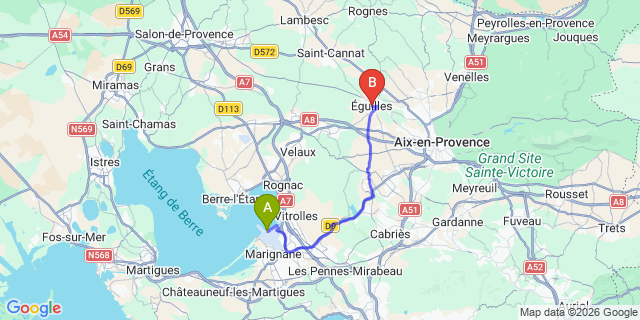 Map: Marseille Airport (MRS) to Eguilles