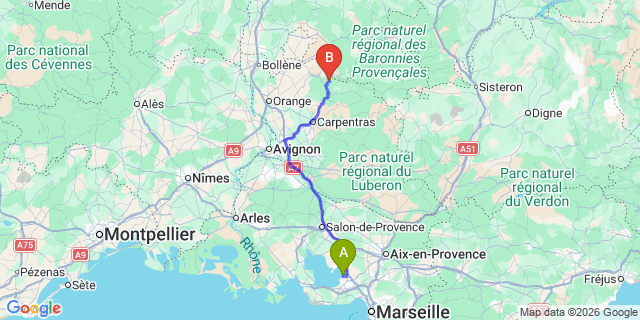 Map: Marseille Airport (MRS) to Entrechaux