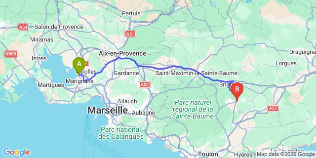 Map: Marseille Airport (MRS) to Forcalqueiret