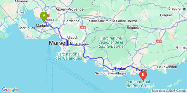 Map: Marseille Airport (MRS) to Giens