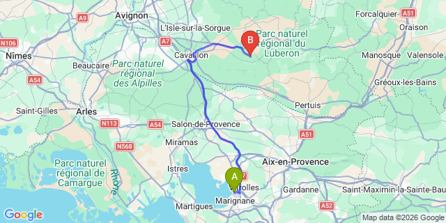 Map: Marseille Airport (MRS) to Lacoste