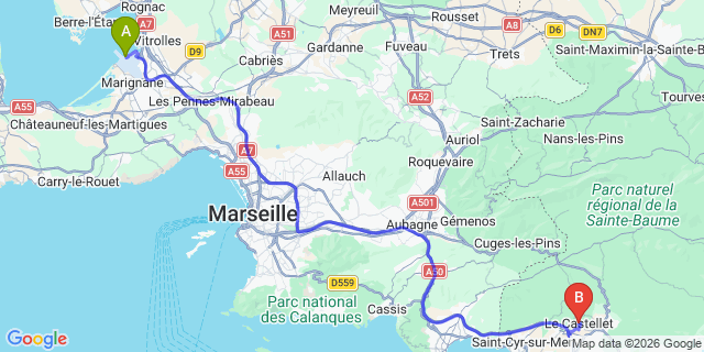 Map: Marseille Airport (MRS) to Le Castellet