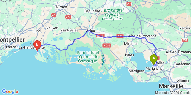 Map: Marseille Airport (MRS) to Le Grau du Roi