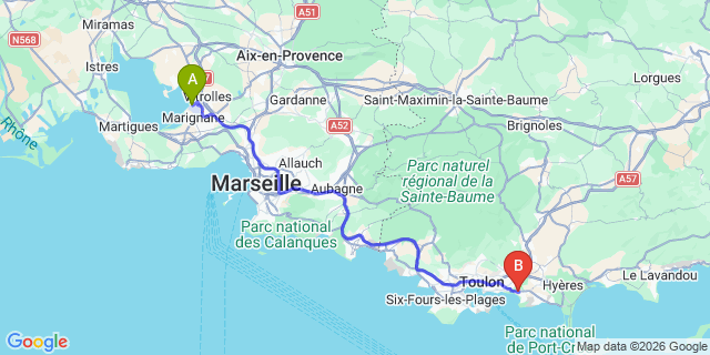 Map: Marseille Airport (MRS) to Le Pradet