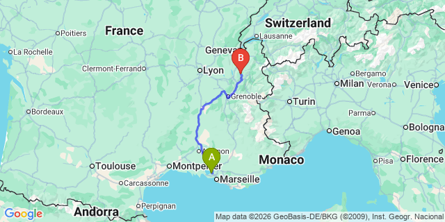 Map: Marseille Airport (MRS) to Les Deux Alpes
