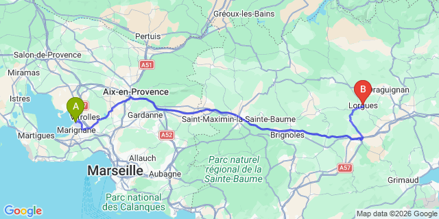 Map: Marseille Airport (MRS) to Lorgues