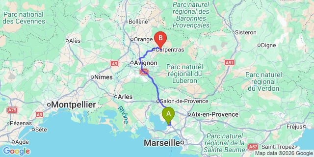 Map: Marseille Airport (MRS) to Mazan