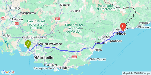 Map: Marseille Airport (MRS) to Monte-Carlo