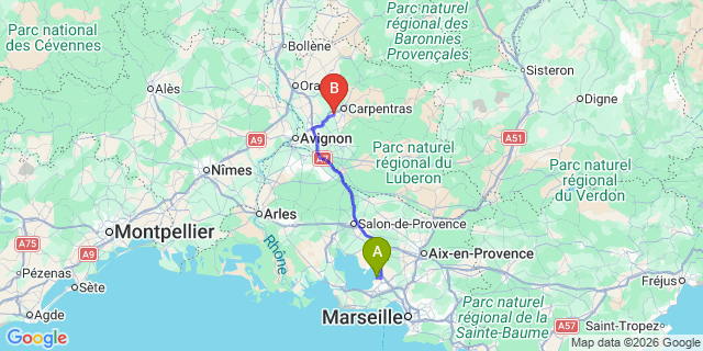 Map: Marseille Airport (MRS) to Monteux