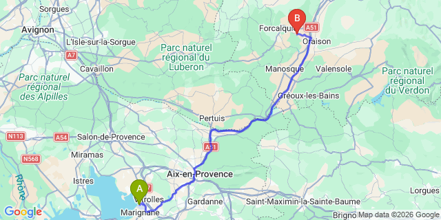 Map: Marseille Airport (MRS) to Niozelles