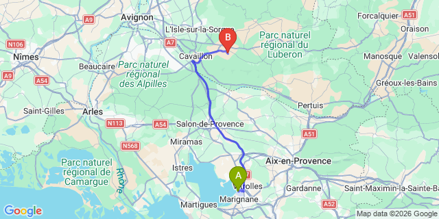 Map: Marseille Airport (MRS) to Oppede le Vieux