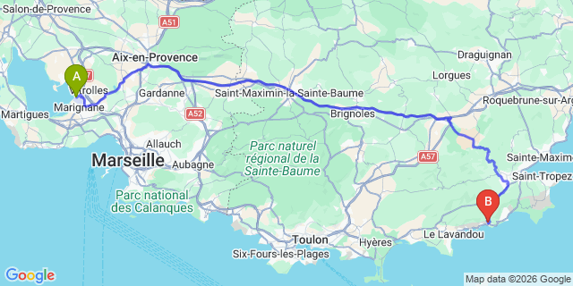 Map: Marseille Airport (MRS) to Rayol-Canadel-sur-Mer