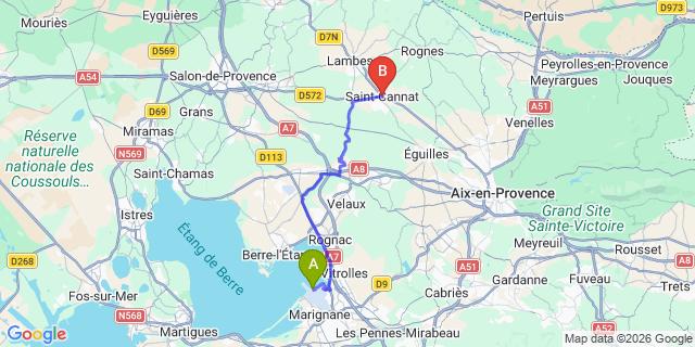 Map: Marseille Airport (MRS) to Saint-Cannat