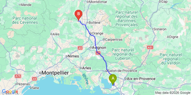 Map: Marseille Airport (MRS) to Saint-Martin-d-Ardeche