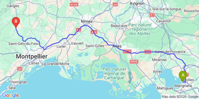 Map: Marseille Airport (MRS) to Saint-Martin-de-Londres