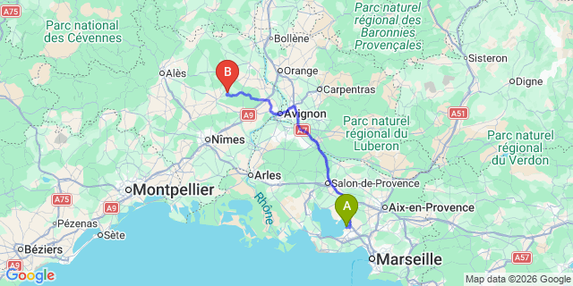 Map: Marseille Airport (MRS) to Saint-Victor-des-Oules