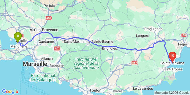 Map: Marseille Airport (MRS) to Sainte Maxime