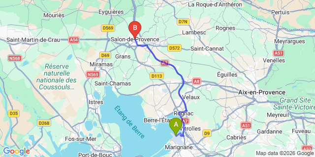 Map: Marseille Airport (MRS) to Salon-de-Provence