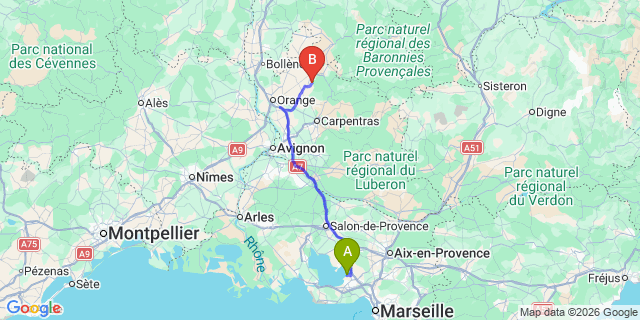 Map: Marseille Airport (MRS) to Seguret
