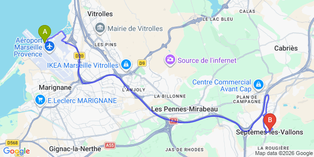 Map: Marseille Airport (MRS) to Septemes-les-Vallons