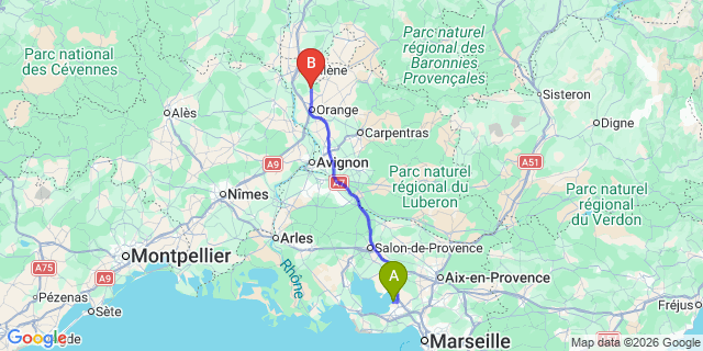 Map: Marseille Airport (MRS) to Uchaux