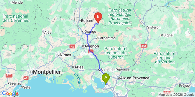 Map: Marseille Airport (MRS) to Vaison-la-Romaine