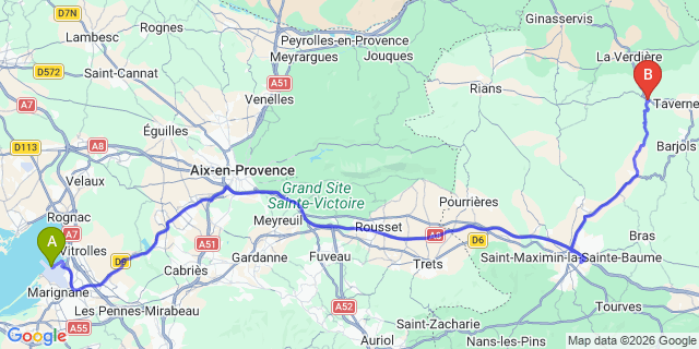 Map: Marseille Airport (MRS) to Varages