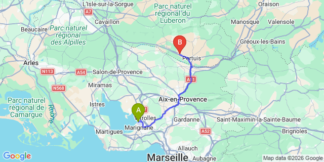 Map: Marseille Airport (MRS) to Villelaure