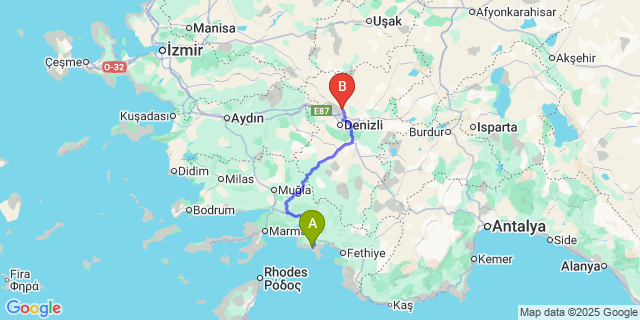 Map: Dalaman Airport (DLM) to Pamukkale