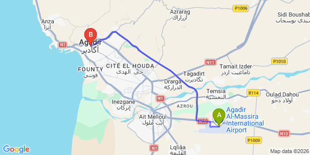 Map: Agadir Airport (AGA) to Agadir