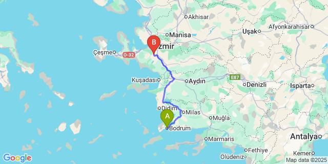 Map: Izmir Adnan Menderes Airport (ADB) to Bodrum