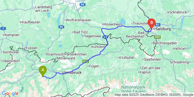 Map: Salzburg Airport (SZG) to Kuhtai