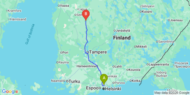 Map: Helsinki Airport (HEL) to Alavus