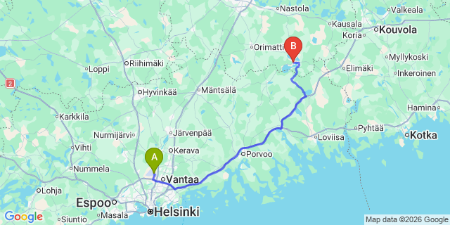 Map: Helsinki Airport (HEL) to Artjärvi