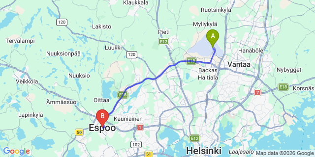 Map: Helsinki Airport (HEL) to Espoo
