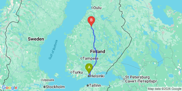 Map: Helsinki Airport (HEL) to Haapajarvi