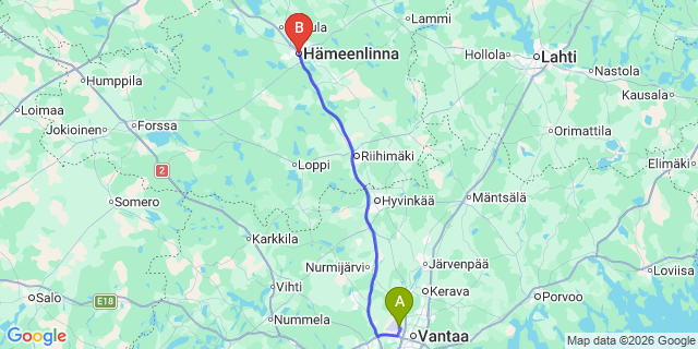 Map: Helsinki Airport (HEL) to Hämeenlinna